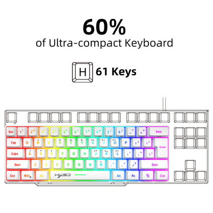 HXSJ-V700 60% RGB Backlit Gaming Keyboard, Compact 61-Key Mini Wired Office Keyboard with Ergonomic Design for office Home use