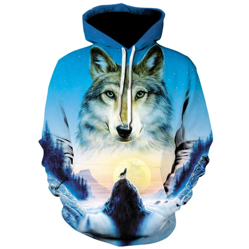 2023 Herren-Oversize-Hoodie mit 3D-Wolf- und Tiermotiv, wilder Krieger, modisches Sweatshirt, locker sitzender Streetwear-Trainingsanzug für Fitness