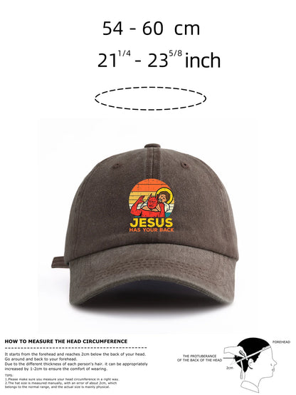 1pc JESUS HAS U BACK Print Washed Baseball Cap for Adults,Minimalist Retro Style Casual Soft Adjustable Dad Hat,Perfect As Gift