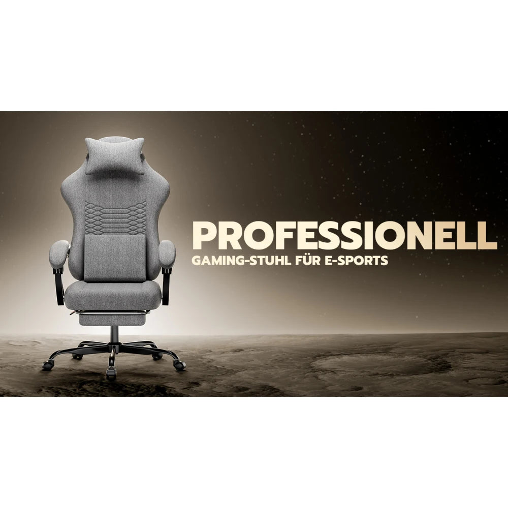 Gaming Chair Fabric Office Chair, Massage Gaming Chair with Headrest, Ergonomic Racing Gaming Seat with Footrest, for Relaxing