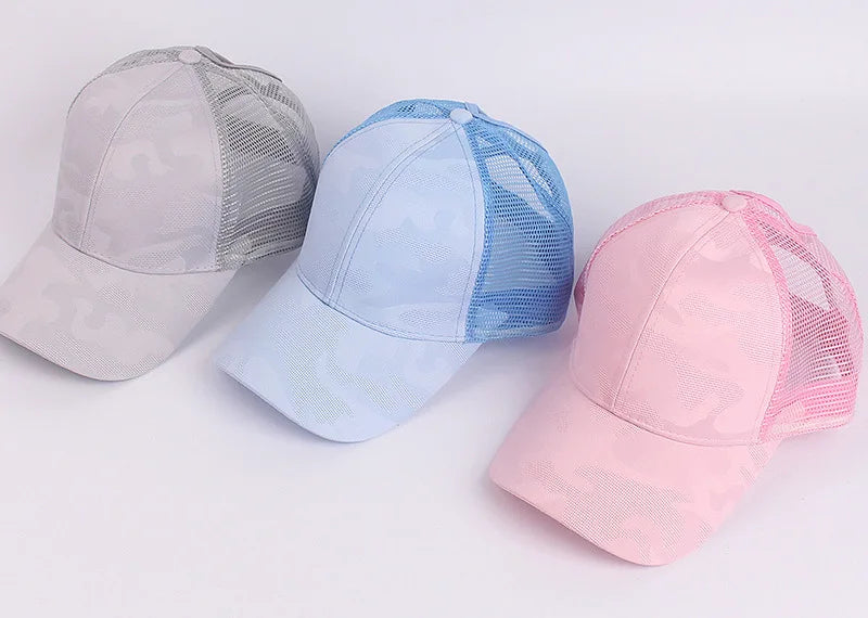 1pc Outdoor Camo Mesh Baseball Cap for Women Adjustable Ponytail Snapback Lightweight Sun Hat for Female Runners Hikers