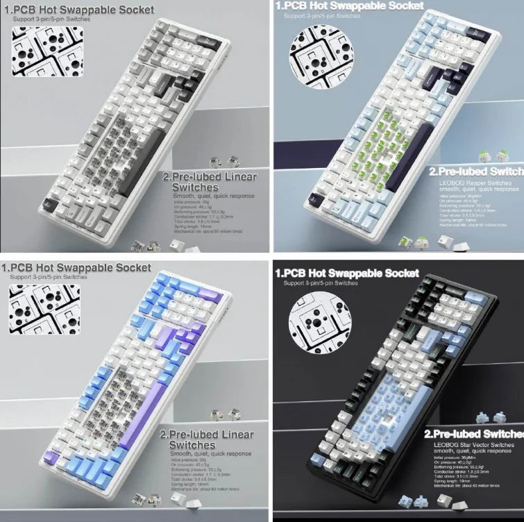 AULA F99 Mechanical Keyboard Bluetooth 5.0/2.4G Wireless/Wired Gasket-mounted Gaming Keyboard 99 Keys Customizable Keyboards