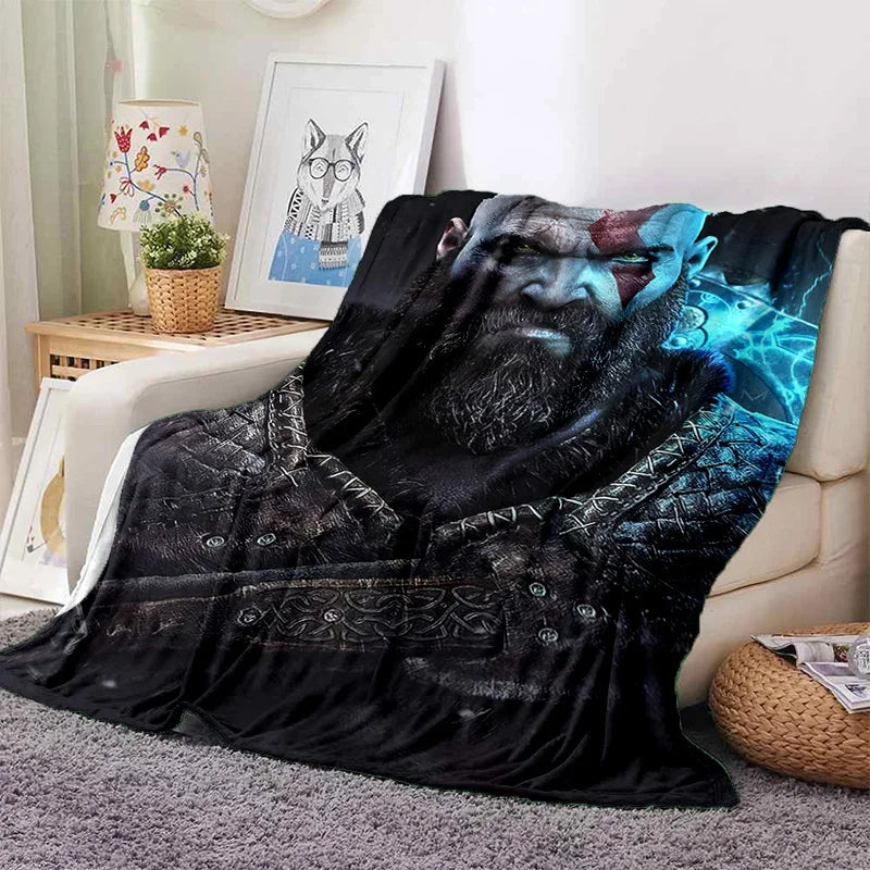 God of War Games Kratos Cartoon 3D Soft Blankets,Keep Warm Throw Blanket Comfortable Blanket for Picnic Beds Sofa Home Bedroom