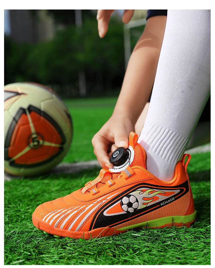 Children's Rotating Buckle Sneakers Students Competition Training Football Shoes Fashionable Lightweight Anti-slip Footwear