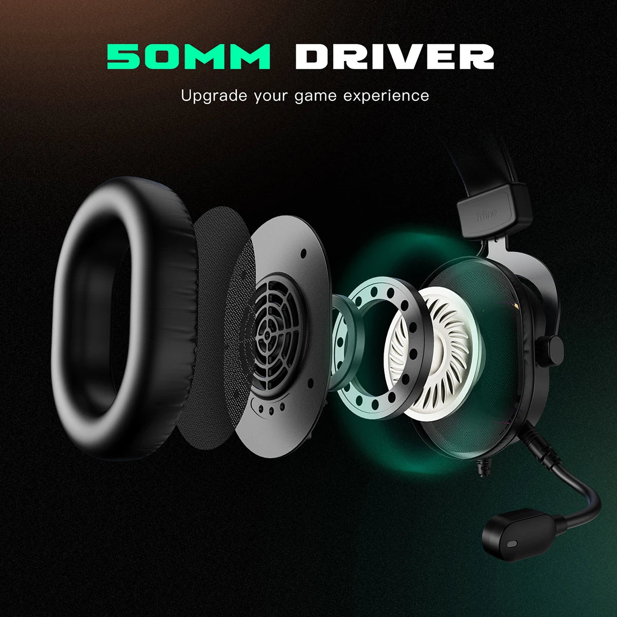 Fifine Dynamisches RGB-Gaming-Headset mit Mikrofon Over-Ear-Kopfhörer 7.1 Surround Sound PC PS4 PS5 3 EQ-Optionen Game Movie Music – H6