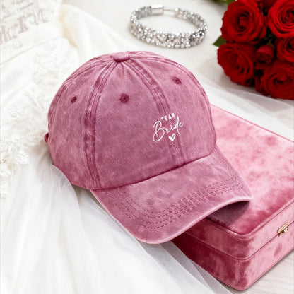 Washed Cotton Baseball Cap Adjustable Distressed Trucker Hat for Women Team Bride Party Caps Customize Bridal Wedding Vintage