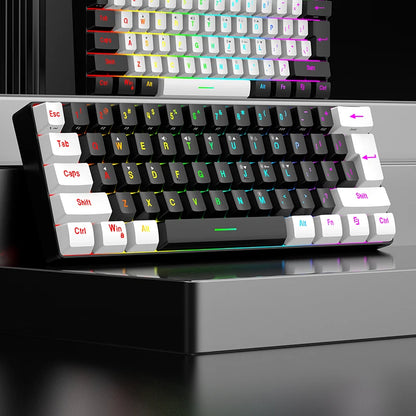 Wasserdichte mechanische 61-Tasten-Tastatur mit Kabel in Weiß, mit schwarzen und blauen Switches, RGB-beleuchtet – Gaming- und Office-Set, PUBG Gamer Backlit