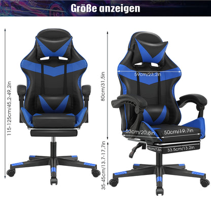 Gaming  Massage Chair,Computer Chair +Footrest and Lumbar Support, Height Adjustable Gaming Chair  +360°-Swivel Seat +Headrest