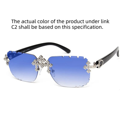 2025 Fashion Square Rimless Sunglasses For Women Cross Diamond Metal Frame Luxury Eyewear Cut Lens UV400 Shades Sun Glasses