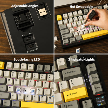 Ajazz AK820 Pro 75% mechanische Tastatur mit Gasket-Mount, Bluetooth 5.1/2.4G, kabellos/kabelgebunden, mit TFT-Bildschirm für Mac/Win