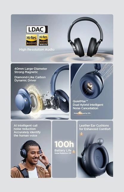 1MORE SonoFlow Pro Wireless Headphone 100H Playtime flash-sale Bluetooth Active Noise Cancelling Hi-Res Audio Clear Call