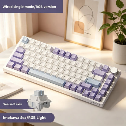 Teclado Mecânico com Fio AJAZZ AK820 75%: Hot-Swappable, Retroiluminação RGB/Branca/Azul-Gelo, Controlo por Botão de Volume | Para Escritório e Gaming