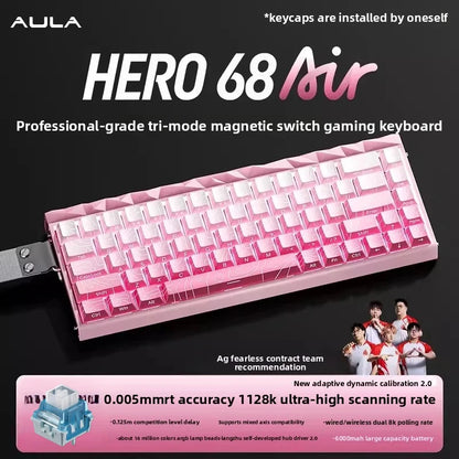 New AULA HERO68 Air 3-mode Magnetic Switch Gaming Mechanical Keyboard E-sport Custom Wired Keyboard Ergonomic Accessories