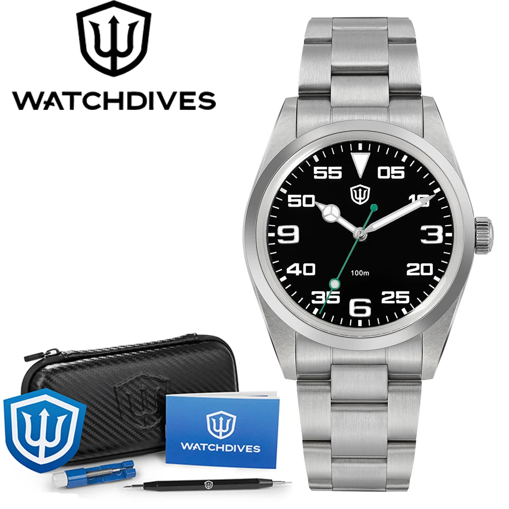 Watchdives WD1016 V3 37mm Uhr mit VH31 Sweep-Uhrwerk, Edelstahlgehäuse, luxuriösem Saphirglas, 100m wasserdicht, Herrenuhr mit Box, ideales Geschenk