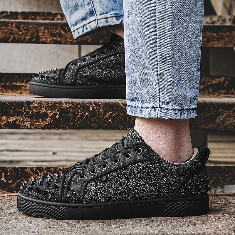 2025 New Men's Casual Shoes Comfortable Soft Punk Style Board Shoes Fashion Nail Anti Slip Wear Resistant Personalized Sneakers