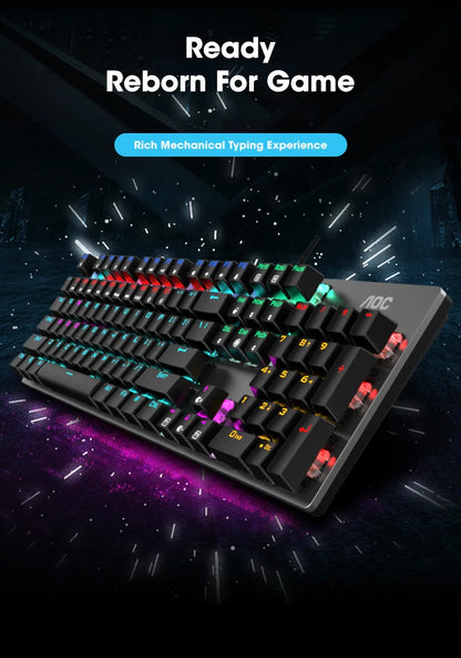 GK410 104 Keys Metal Panel Mechanical Keyboard RGB Light Green Black Tea Axis Esports Full Non-Impact Game Computer Keyboard