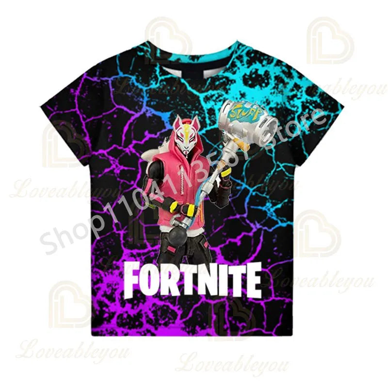 Młodzieżowa koszulka F-Fortnited inspirowana grą battle, dla dorosłych, z krótkim rękawem, letni T-shirt dla nastolatków, chłopców i dziewcząt