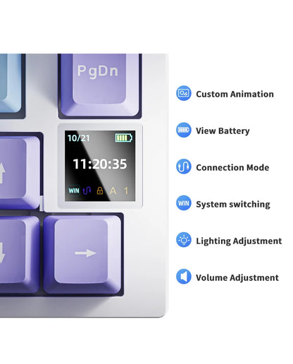 Teclado Gaming Mecânico AJAZZ AK820 Pro com Fio e Sem Fio, Tri-Mode, Retroiluminação RGB, Switches Hot-Swappable, Layout Compacto 70%, PC/Mac
