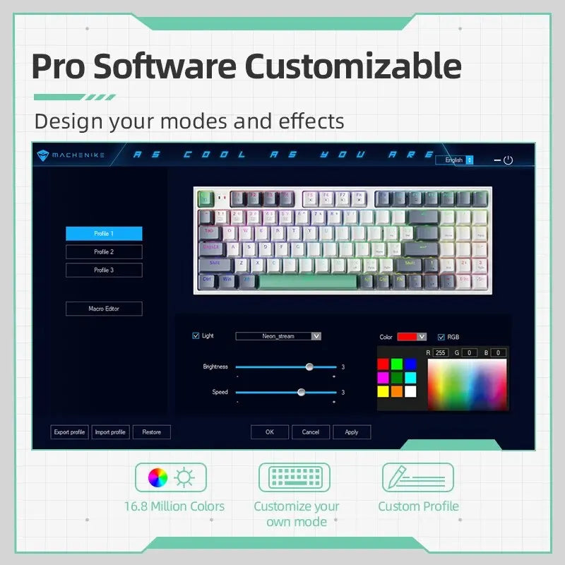 MACHENIKE K500 mechanische Tastatur – kabelgebundene Gaming-Tastatur K500-B94, Hot-Swappable, 94 Tasten, 90%-Layout, RGB-Hintergrundbeleuchtung für PC und Laptop