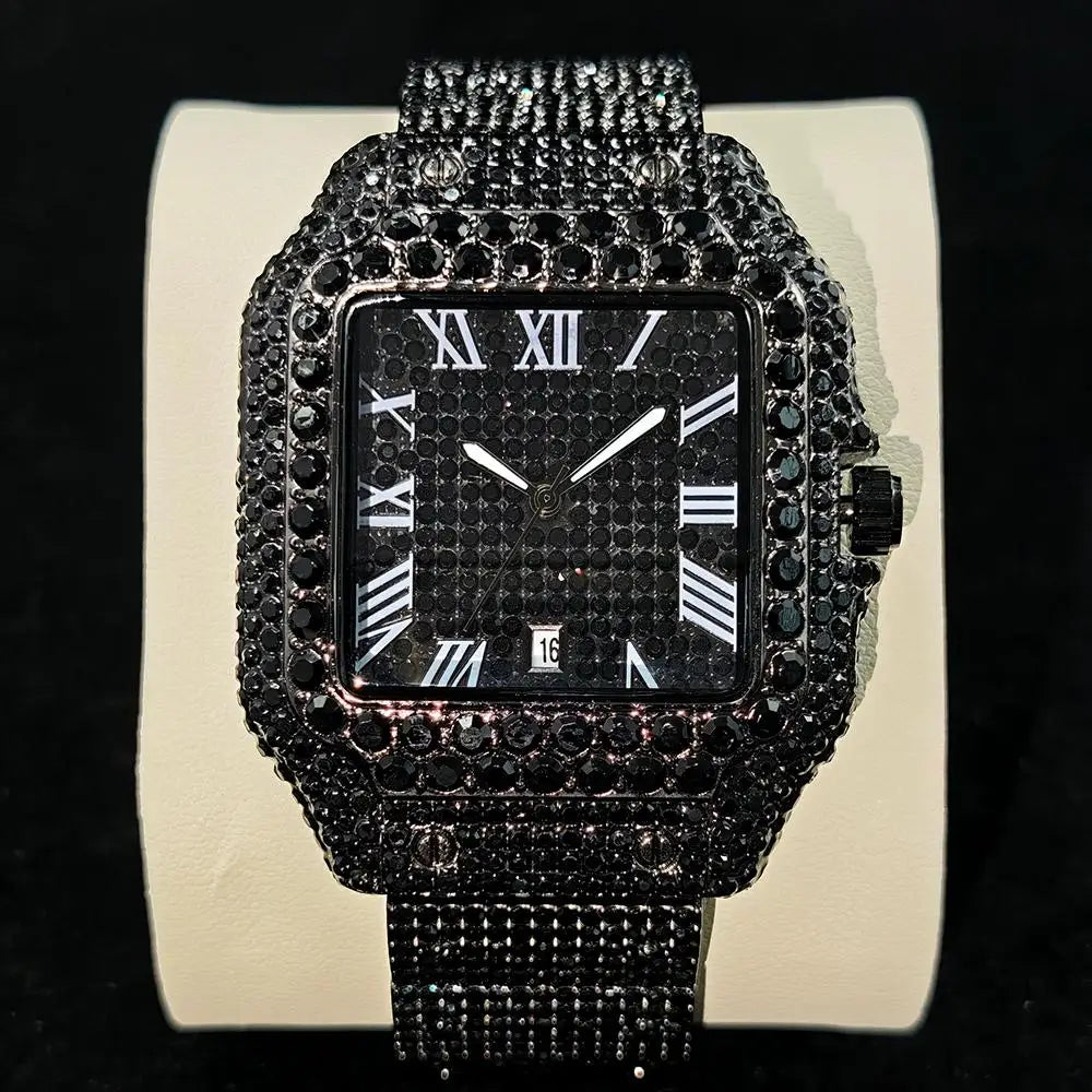 Hot UNIGUET Men's Square Watch Luxury Hip Hop Diamond Jewelry Waterproof Stainless Steel Quartz Wristwatch Fashion Man Accessory