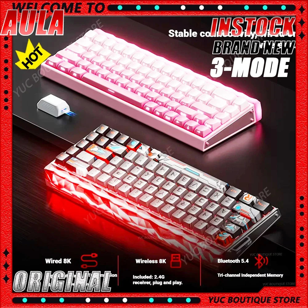 New AULA HERO68 Air 3-mode Magnetic Switch Gaming Mechanical Keyboard E-sport Custom Wired Keyboard Ergonomic Accessories