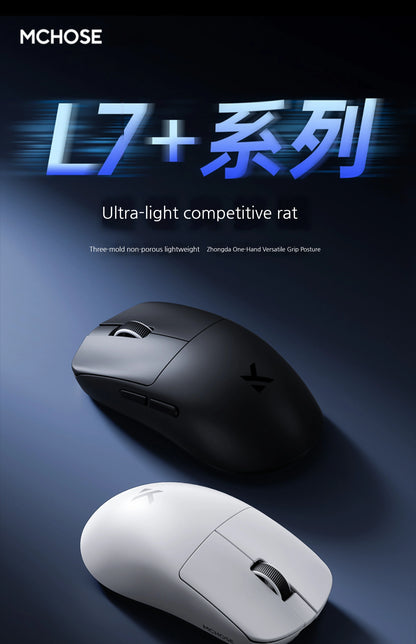 MCHOSE L7 Ultra+ vidutinė–didelė delninė žaidimų pelė, e. sportui, Paw3950, belaidė, trijų režimų, lengva, biuro, dvigubos pavaros kompiuterio pelė