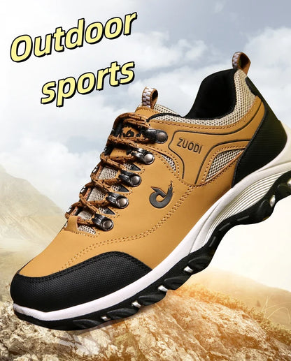 Autumn and Winter Men's Waterproof Hiking Shoes, Outdoor PU Leather Sports Shoes, Wear-Resistant, Walking, Tactical