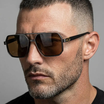 Trendy Women Luxury Polygonal Sunglasses Double Beam Men Metal Sunglass Outdoor Driving Shade Unisex