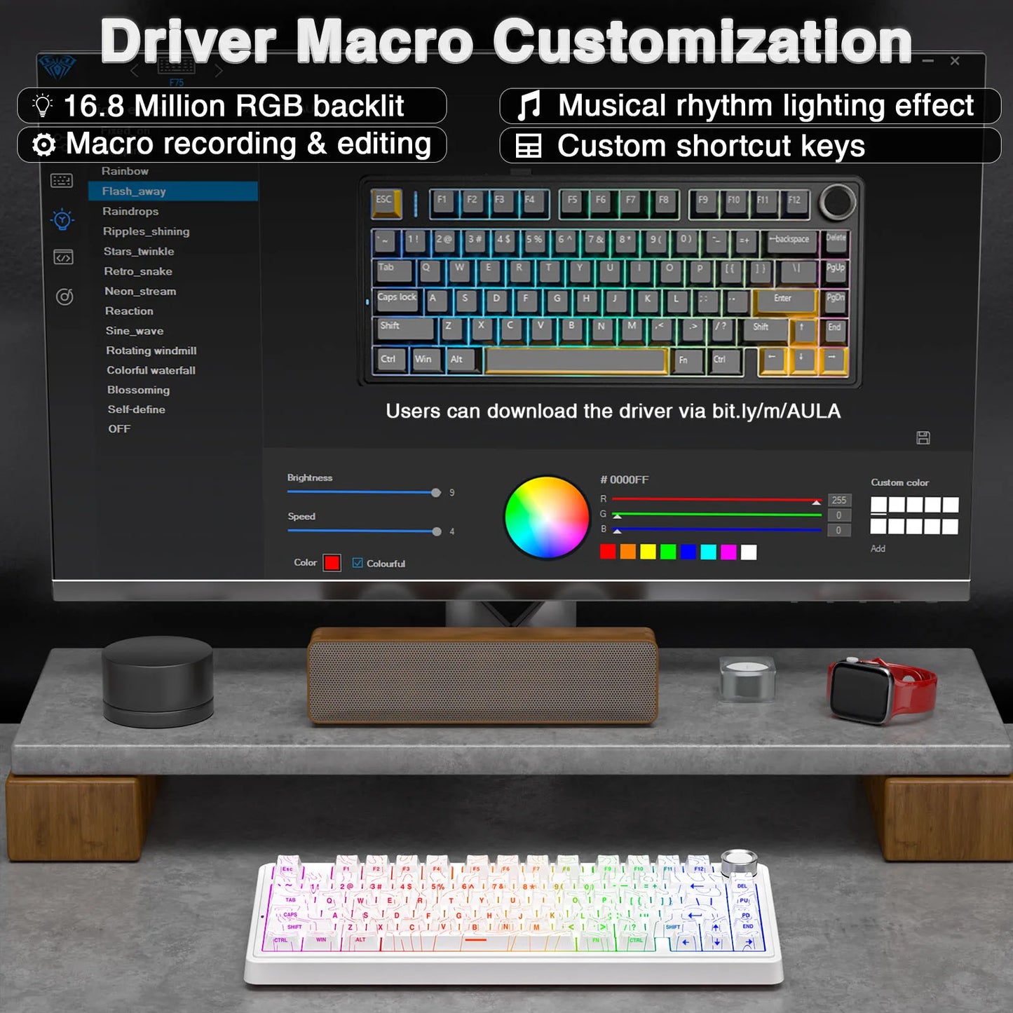 AULA F75 Pro Gasket Mounted Wireless Gaming Mechanical Keyboard RGB Customized 75% Layout Side-engraving PBT Keycaps