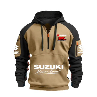 2025 Suzuki Logo Hoodie Motorcycle Racing Cycling Sweatshirt Racing Clothing Sweatshirt Half Zipper Multi-pocket Zipper Hoodie