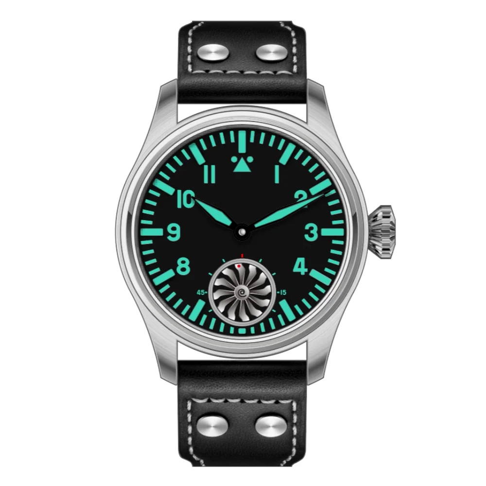 Hruodland 2025 New Men's Mechanical Watch Seagull ST3620 Retro Pilot 43MM BGW-9 Luminous Sapphire Crystal Turbine Watch