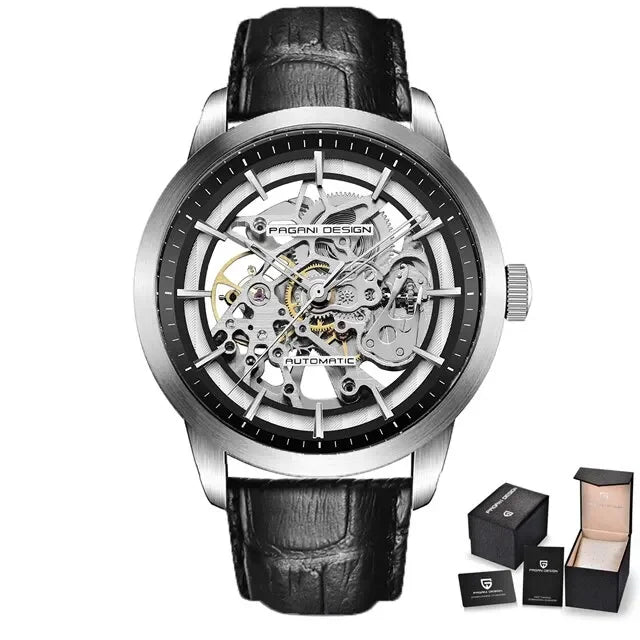 PAGANI DESIGN Business Man Watch Luxury Skeleton Hollow Leather Men's Wristwatch New Mechanical Male Clock