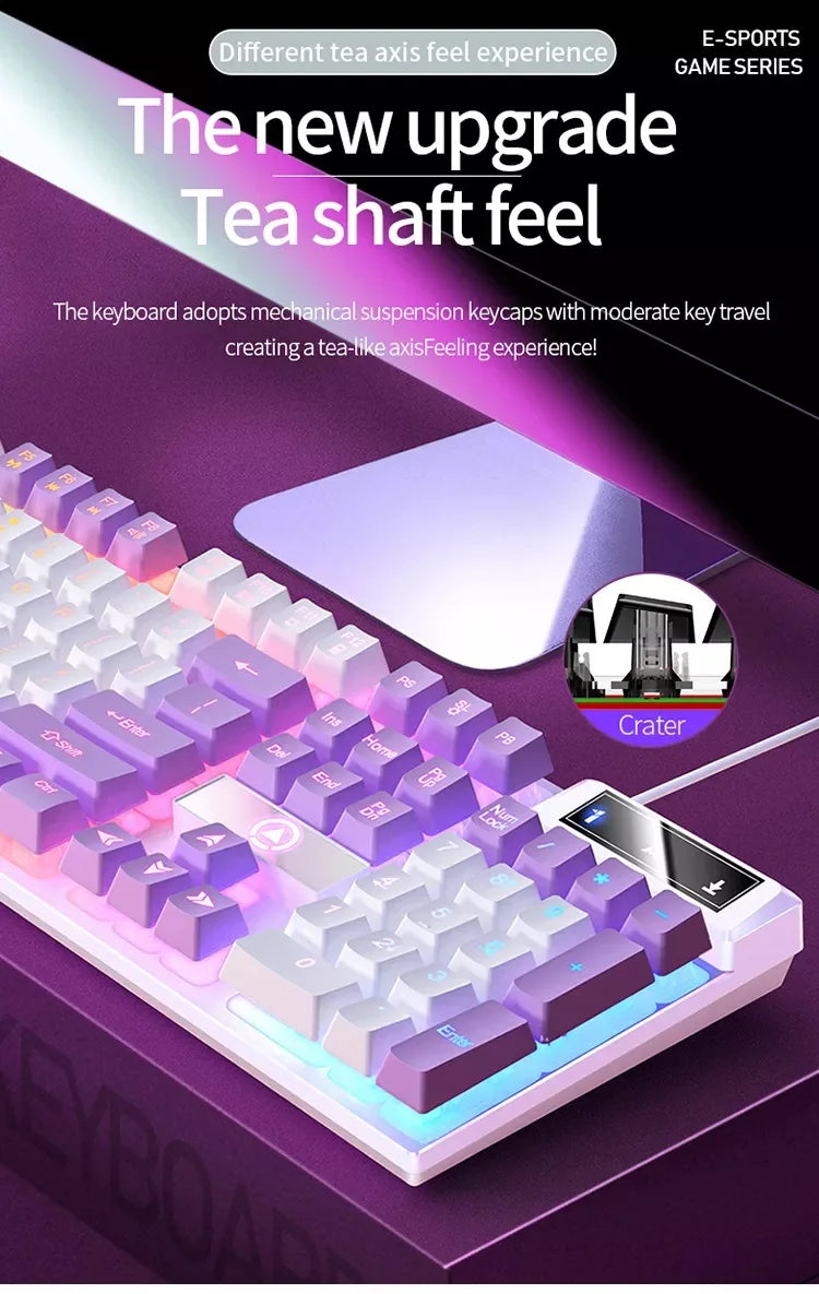 K500 Pink Keyboard Gaming-Tastatur in gemischten Farben mit weiß-rosa Tastenkappen, 104 Tasten, kabelgebunden, für Laptop und PC