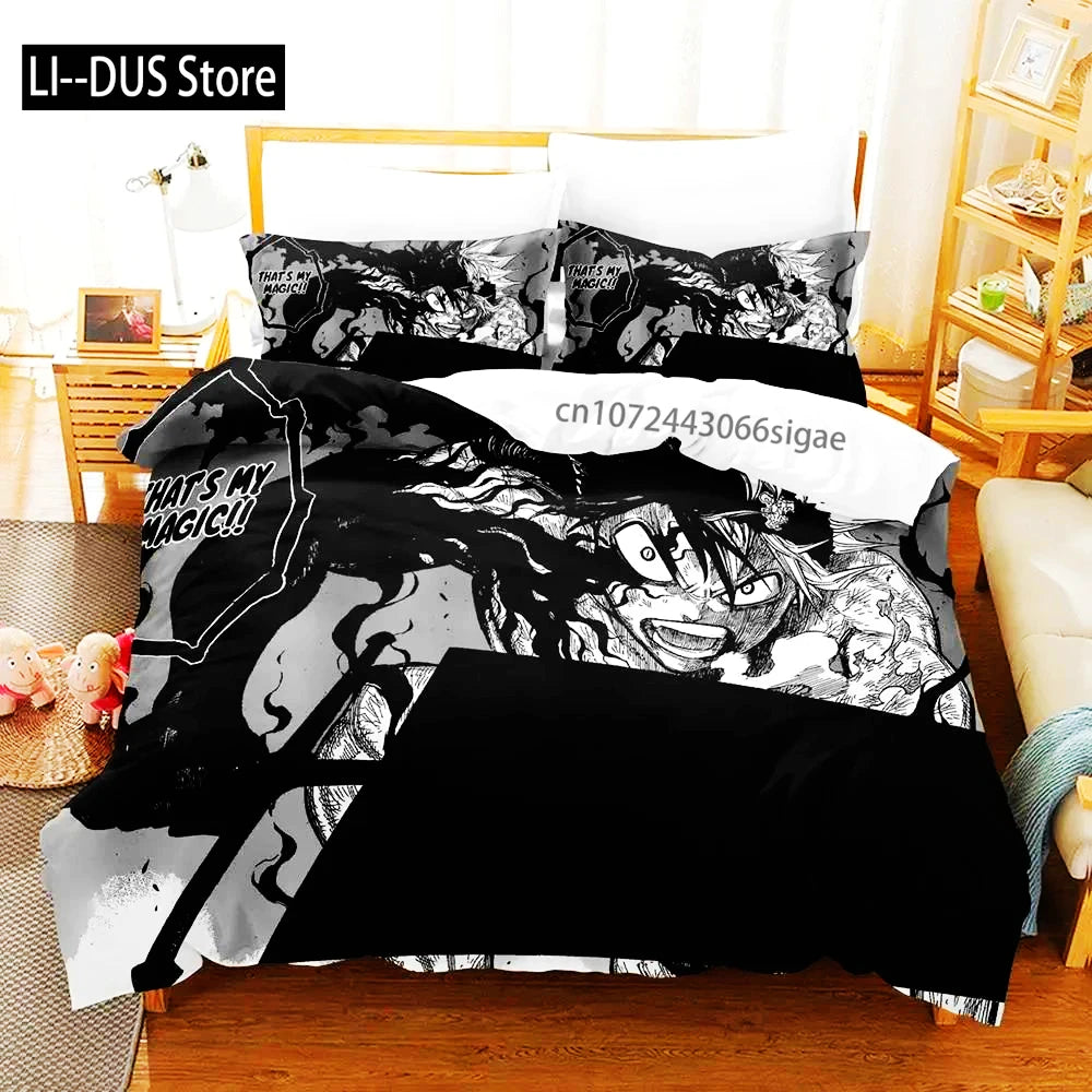 Black Clover Bettwäsche-Set Einzel Doppel Full Queen King Size Anime-Bettbezug-Set für Erwachsene und Jungen 2024 Deckenbezug Kissenbezug