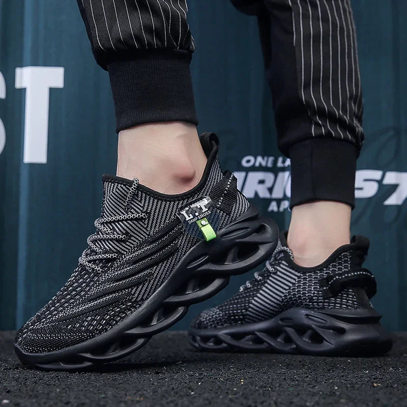 YRZL Men Sports Running Black Jogging Shoes Casual Sneakers Outdoor Breathable Mesh Women Light Shock-Absorption Black Tennis