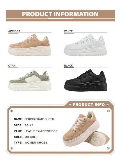 Baasploa Women’s Platform Sneakers Fashion Leather Casual Thick-Soled Shoes for Women Comfort White Skateboarding Shoes Non-Slip