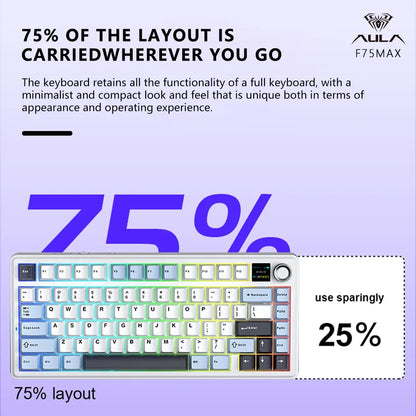 AULA F75 MAX Gaming Mechanical Keyboard 75% Wired/Bluetooth/2.4G Hot-Swap RGB E-sports Keyboard with TFT Screen for PC/Mac