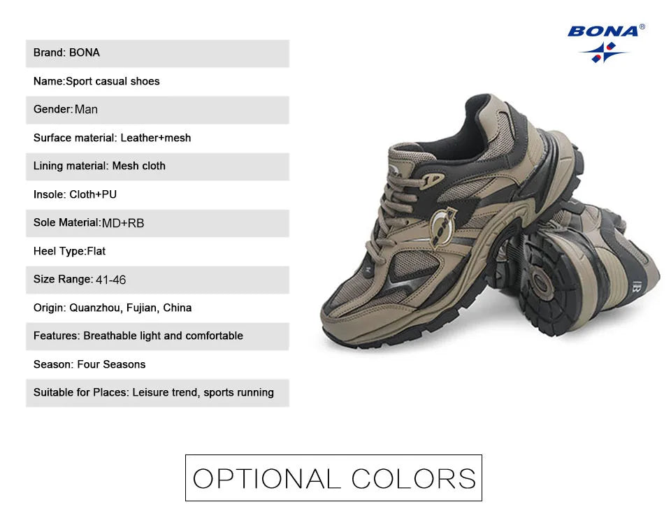 BONA  New Designers Breathable Road Running Shoes Casual Shoes Man Athletic Walking Footwea Men Outdoor Jogging r Mansculino
