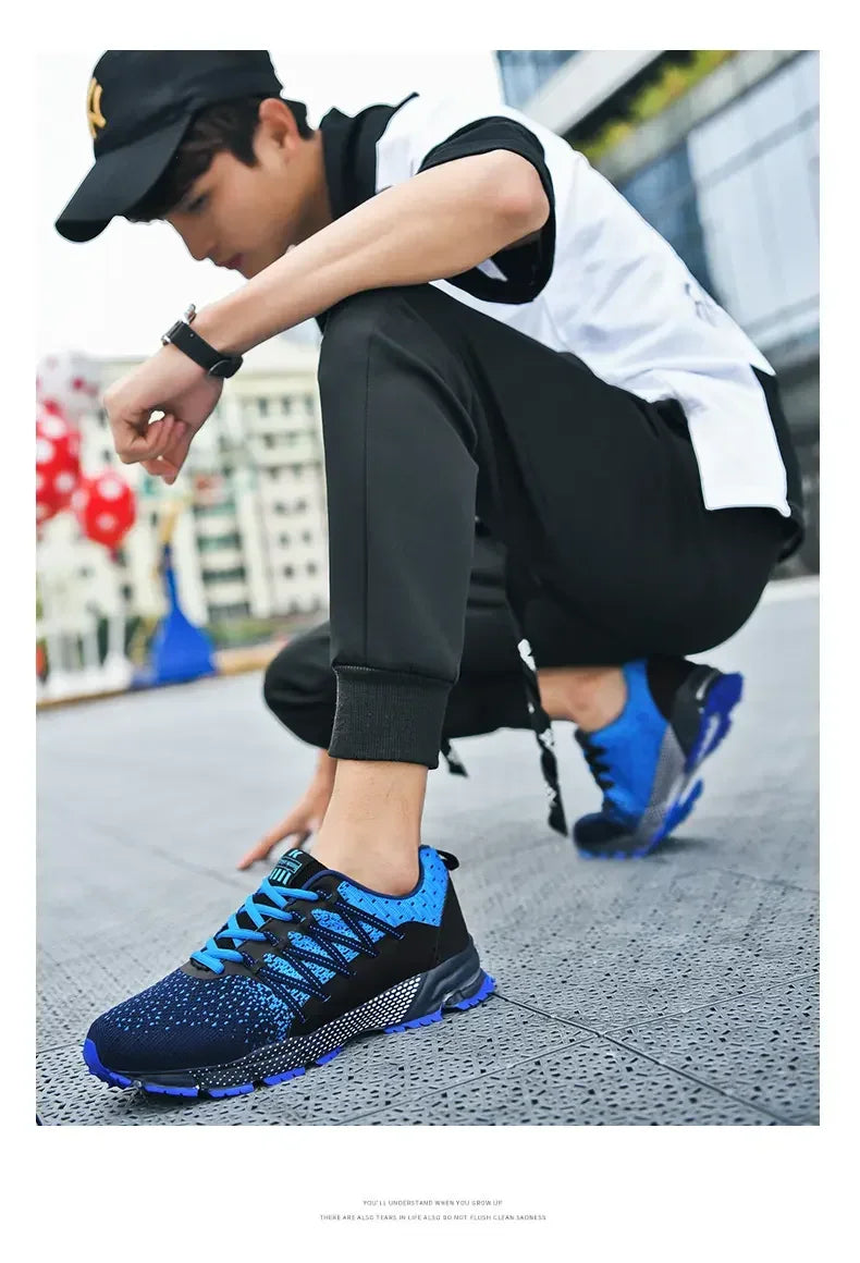 2025 Thick-Soled Sports Shoes Youth Mesh Breathable Running Shoes Trendy Spring Summer Korean Large Black and White Shoes Walk