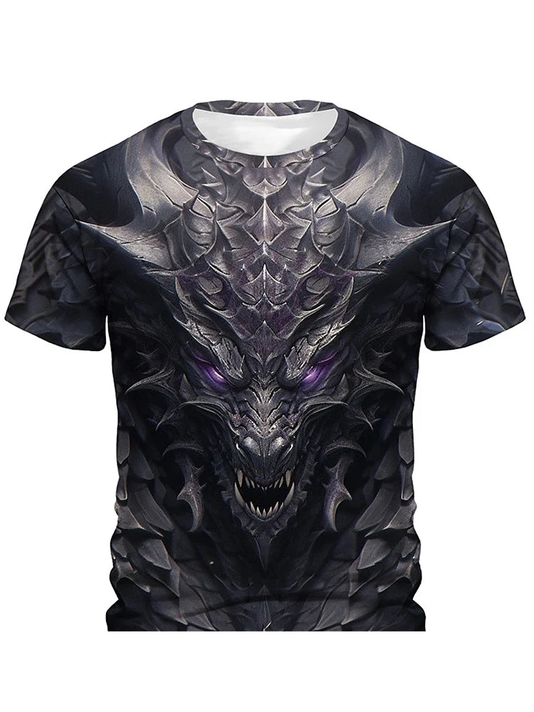 3D-Drachenprint Herren-T-Shirt – Sommerliches Freizeit-Streetwear-Shirt für Herren, Outdoor-Sport, Kurzarm, Urban Fashion