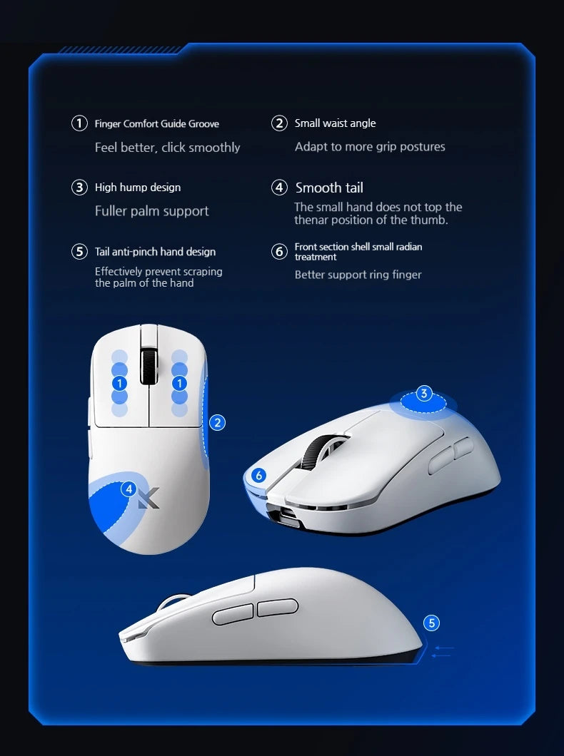MCHOSE L7 Ultra+ vidutinė–didelė delninė žaidimų pelė, e. sportui, Paw3950, belaidė, trijų režimų, lengva, biuro, dvigubos pavaros kompiuterio pelė