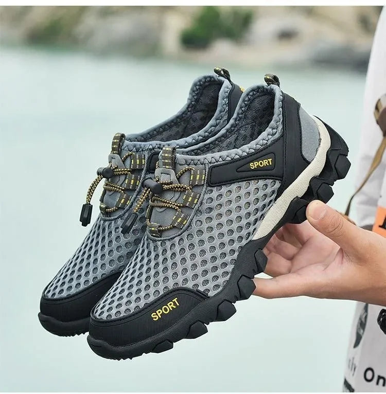 Summer Men's Mesh Sports Shoes, Fashion Mountaineering Breathable Lightweight Anti-Slip Shoes, Outdoor Travel Running Casual Shoes