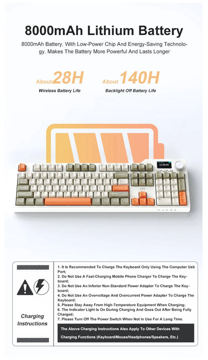 Novo teclado gaming AJAZZ AK35I V3 MAX tri-mode com fios, Bluetooth e sem fios, Gasket, hot swap completo, 104 teclas, teclado personalizado
