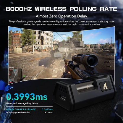 ATTACK SHARK R5Ultra Carbon Fiber Wireless 8K PAW3950MAX Gaming Mouse with 8K Coiled Cable,