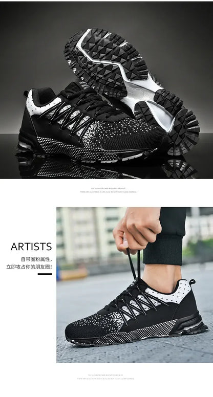2025 Thick-Soled Sports Shoes Youth Mesh Breathable Running Shoes Trendy Spring Summer Korean Large Black and White Shoes Walk
