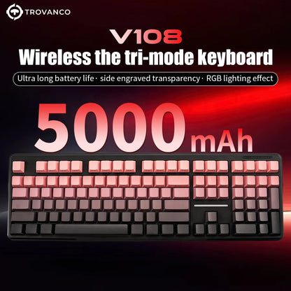 V108 Pro Bluetooth Keyboard  Office Low Noise 2.4G Wired&Wireless Full Layout with RGB Backlit Membrane