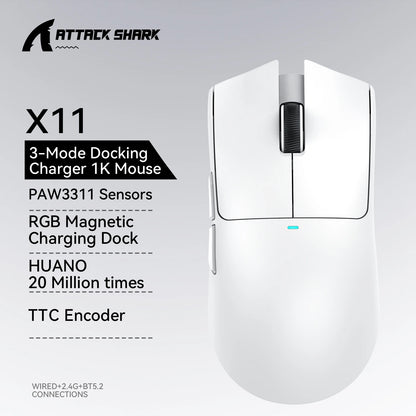 Ratón gaming ATTACK SHARK X11 y ratón inalámbrico X11 SE 22000 DPI, sensor PAW3311, BT/2.4G/con cable, ligero de 59g, 2000W clics