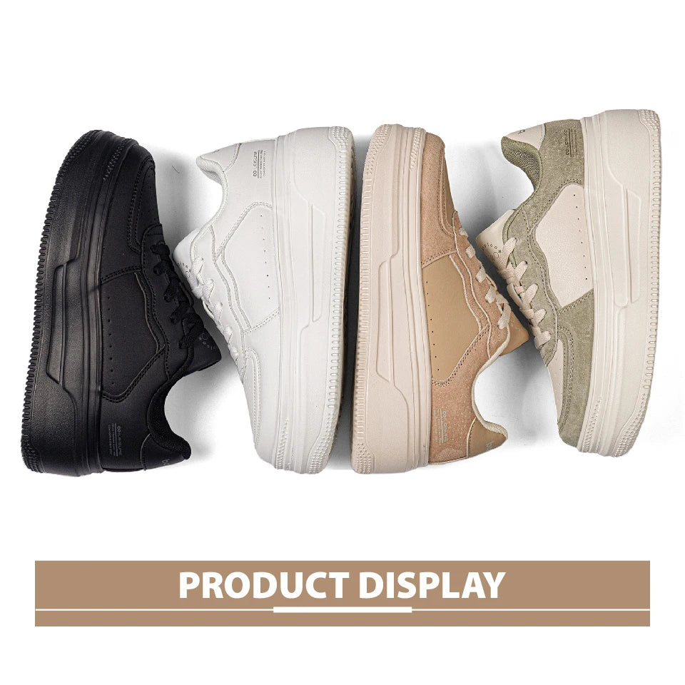 Baasploa Women’s Platform Sneakers Fashion Leather Casual Thick-Soled Shoes for Women Comfort White Skateboarding Shoes Non-Slip