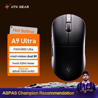 ATK Dragonfly A9 Ultimate kabellose Gaming-Maus A9 Air PAW3950 ultraleichte ergonomische E-Sports-Gamer-FPS-Maus CSGO A9 Ultra