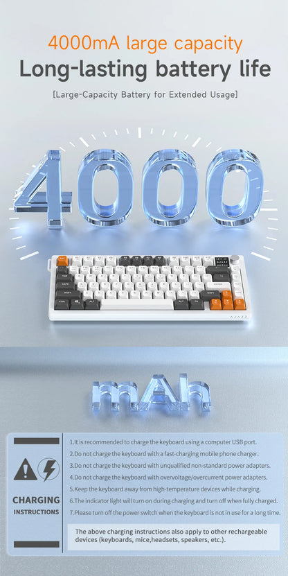 AJAZZ AF82 Office Low Profile Keyboard RGB Wired/Wireless Gaming Keyboard 75% Layout 82 keys 4000mAh Battery for Win/Mac